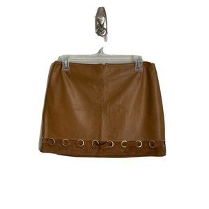 New Derek Lam 10 Crosby Toffee Leather Skirt Grommet Detail